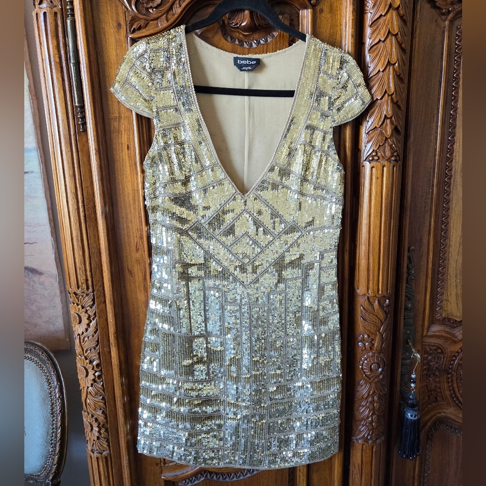 Bebe Metallic Gold Mini Dress